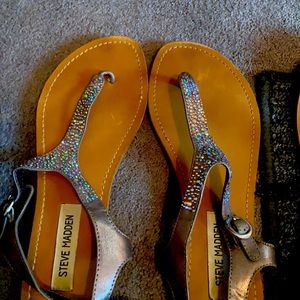 Embellished pewter sandals